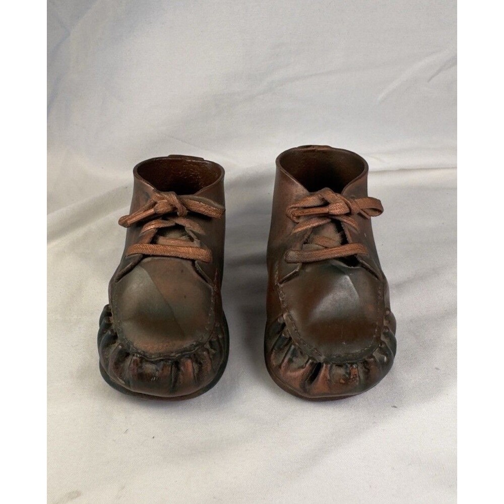 Antique Leather Baby Moccasins Vintage Infant Soft Toe Stitched Booties 4.5"